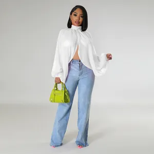 Elegante top a mantella in chiffon bianco con maniche a pipistrello look estivo trendy