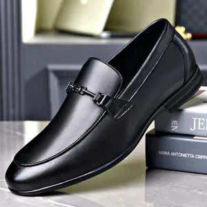 Men Business Casual Leather Loafers Breathable Hollow Out Summer Slip On Shoes Metal Buckle Lightweight Office Wedding Party Dress Shoes