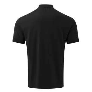 Back view of a minimalist black men's high neck short sleeve cotton T-shirt