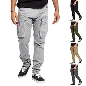 Pantalon Cargo Décontracté Japonais pour Hommes Jambe Droite Ample Multi-Poches Cordon de Serrage Pantalon de Travail Taille Haute Couleur Unie