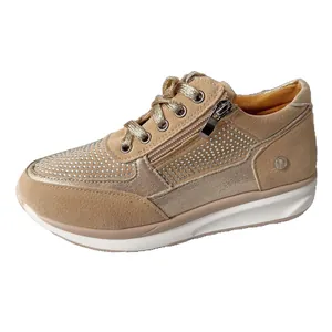 Sneakers chunky beige da donna con strass scintillanti e dettaglio zip laterale