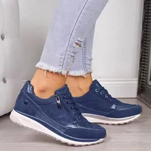 Scarpe Dad da Donna Con Strass Suola Spessa in Rete Traspirante Sneakers Moda Casual Coreana Con Lacci e Cerniera Laterale