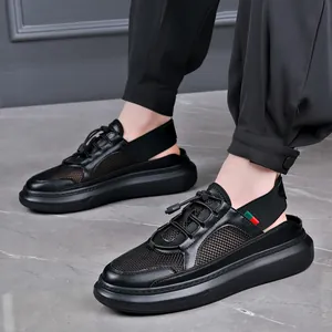 Sandales en maille noire pour hommes, respirantes avec bride arrière élastique et semelle souple