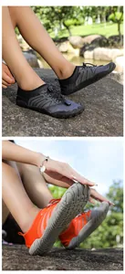 Detailed view of breathable water shoes with anti-slip rubber sole for outdoor trekking.