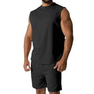 Herren Sommer schwarz ärmelloser Sportanzug dünnes zweiteiliges Fitness Set