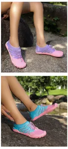 Close-up of lightweight quick-dry water shoes for outdoor wading on rocky terrain