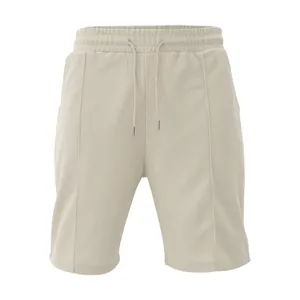 Dettaglio dei pantaloncini beige da uomo in maglia a nido d'ape con coulisse elastica.