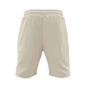 Vista posteriore dettagliata dei pantaloncini beige in maglia waffle con vita elastica