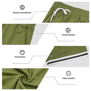 Dettagli dei pantaloncini sportivi verde oliva da uomo con vita, tasca e tessuto