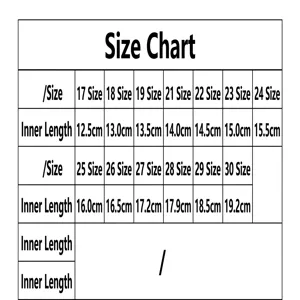 Full size guide for baby toddler sports shoes showing detailed insole length in cm