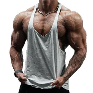Premium grey marl men's cotton stringer tank top for bodybuilding and gym workouts