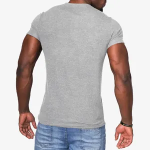 Back view of grey slim fit men's t-shirt showing fabric texture and athletic cut
