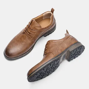 Scarpe casual da uomo in pelle marrone con suole in gomma antiscivolo di alta qualità