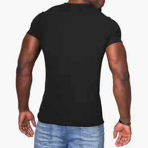 Back view of a men's slim fit black short-sleeved t-shirt in casual style