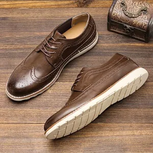 Men Vintage Brogue Casual Shoes Wingtip Carved PU Leather Lightweight Breathable Oxford Sneakers With White Sole