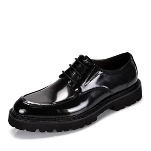 Zapatos Derby Formales de Negocios para Hombre Cuero de Vaca Patente Estilo Británico Cordones Suela Gruesa Boda