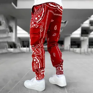 Ανδρικό κόκκινο παντελόνι cargo jogger με λαχούρια και πολλές τσέπες σε στυλ high street