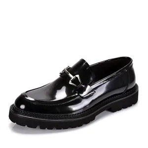 Herren Kopfschicht Rindsleder Loafer Britischer Business Casual Pferdegebiss Dicke Sohle Polierte Hochzeit Schuhe Für Büro