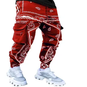 Heren rode paisley print cargo broek met meerdere zakken high street mode jogger stijl
