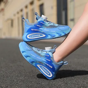 Chaussures de course bleues pour enfants avec maille respirante et boucle rotative