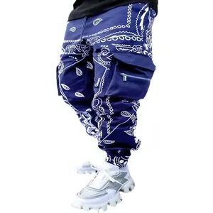 Blauwe cargo harembroek voor heren met paisley print en meerdere zakken high street stijl