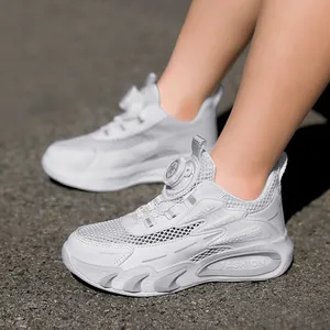 Chaussures de sport blanches respirantes pour enfants avec boucle rotative