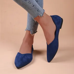 Elegante blauwe puntige suède ballerina's voor dames met een comfortabele zachte zool
