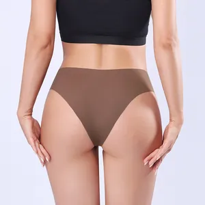 Naadloze bruine ijszijde slip voor dames met lage taille en ademende, comfortabele stof