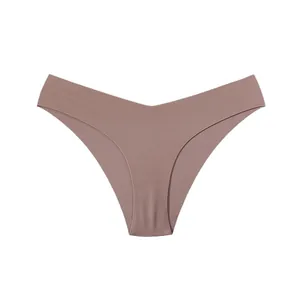 Naadloze mauvekleurige ijsszijde slip met lage taille en ademend V-vormig design