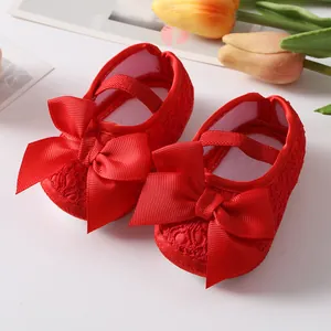 Baumwolle Spitze Schleife Baby Lauflernschuhe Weiche Sohle Mädchen Prinzessin Kleinkind Schuhe Für Neugeborene Hochzeit Party Taufe