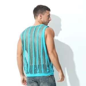Rückansicht eines türkisfarbenen Netz-Tanktops für Herren mit atmungsaktivem Design