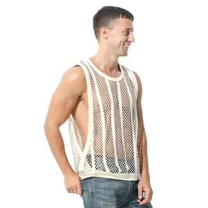 Atmungsaktives Herren-Mesh-Tanktop mit offenen Seiten in Beige