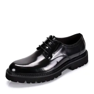 Men Business Patent Leather Derby Shoes British Style Thick Sole Perforated Lace-up Dress Shoes For Office Wedding Formal Wear