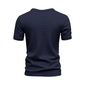 Back view of a premium navy blue retro quick-dry breathable short-sleeve T-shirt for men
