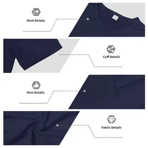Detailed macro views of breathable Henley t-shirt neck, cuff, hem and fabric texture