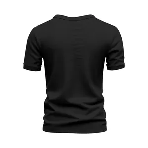 Back view of a men's black quick-dry Henley short-sleeved T-shirt with breathable fabric.