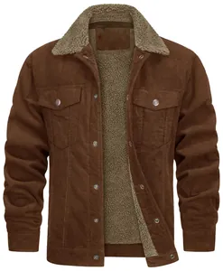 Chaqueta de pana marrón para hombre con forro de borreguito cálido y cuello clásico