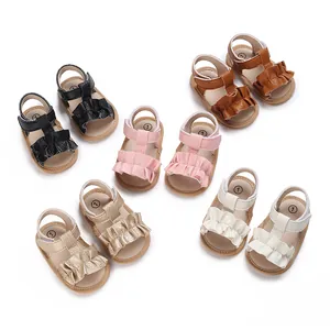 Sandalias de Verano para Niña Bebé de PU Artificial con Borde Ondulado Suela Blanda Zapatos de Primeros Pasos Cierre de Gancho y Bucle