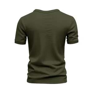 Back view of classic olive green men's quick-dry casual short sleeve T-shirt
