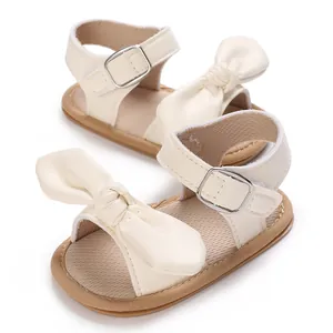 Niedliche cremefarbene PU-Leder-Sandalen für Baby-Mädchen mit Schleife, 0-1 Jahr