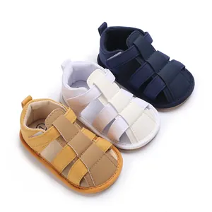 Juego de tres colores de sandalias de verano suaves para bebés de lona y cuero
