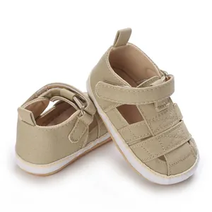 Infant classic khaki canvas sandals with soft non-slip rubber soles for babies