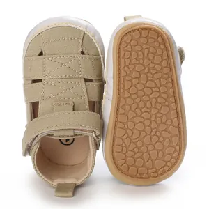 Khaki baby sandals with soft non-slip rubber sole for infants 0-12 months