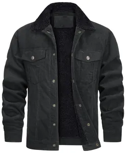 Chaqueta de pana negra para hombre con forro polar cálido y cuello de solapa clásico