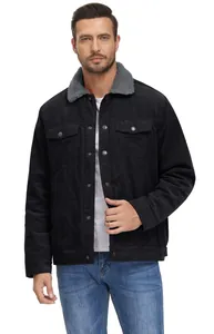 Chaqueta de pana negra para hombre con cuello de forro polar sherpa gris y botones