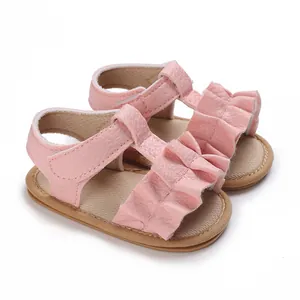 Sandalias rosas con volantes para bebé niña con suela blanda para primeros pasos