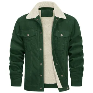 Chaqueta de Pana Forrada de Sherpa para Hombre Invierno Cálido Cuello de Vellón Casual Abrigo de Botones con Bolsillos