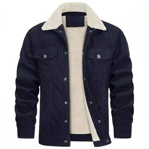 Chaqueta de pana azul marino para hombre con forro de felpa blanca para estilo invernal