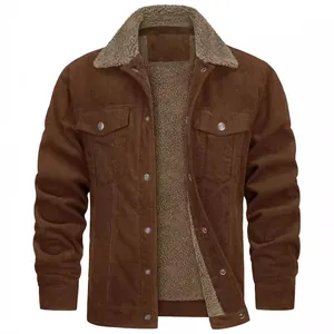 Chaqueta de pana marrón para hombre con cuello de borreguillo sintético