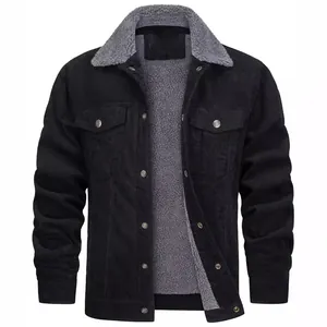 Chaqueta de pana informal para hombre con cuello de forro polar gris